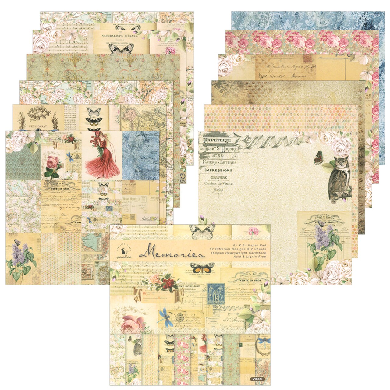 Wrapables 6x6 Decorative Single-Sided Scrapbook Paper for Arts & Crafts Projects, Scrapbooking, Card-Making